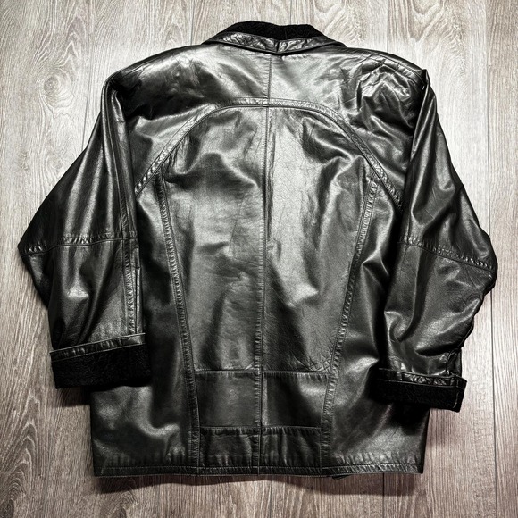Vintage Wrap Leather Jacket 1990s Debbie Shuchat Coat Black Sherpa XL - Picture 5 of 9